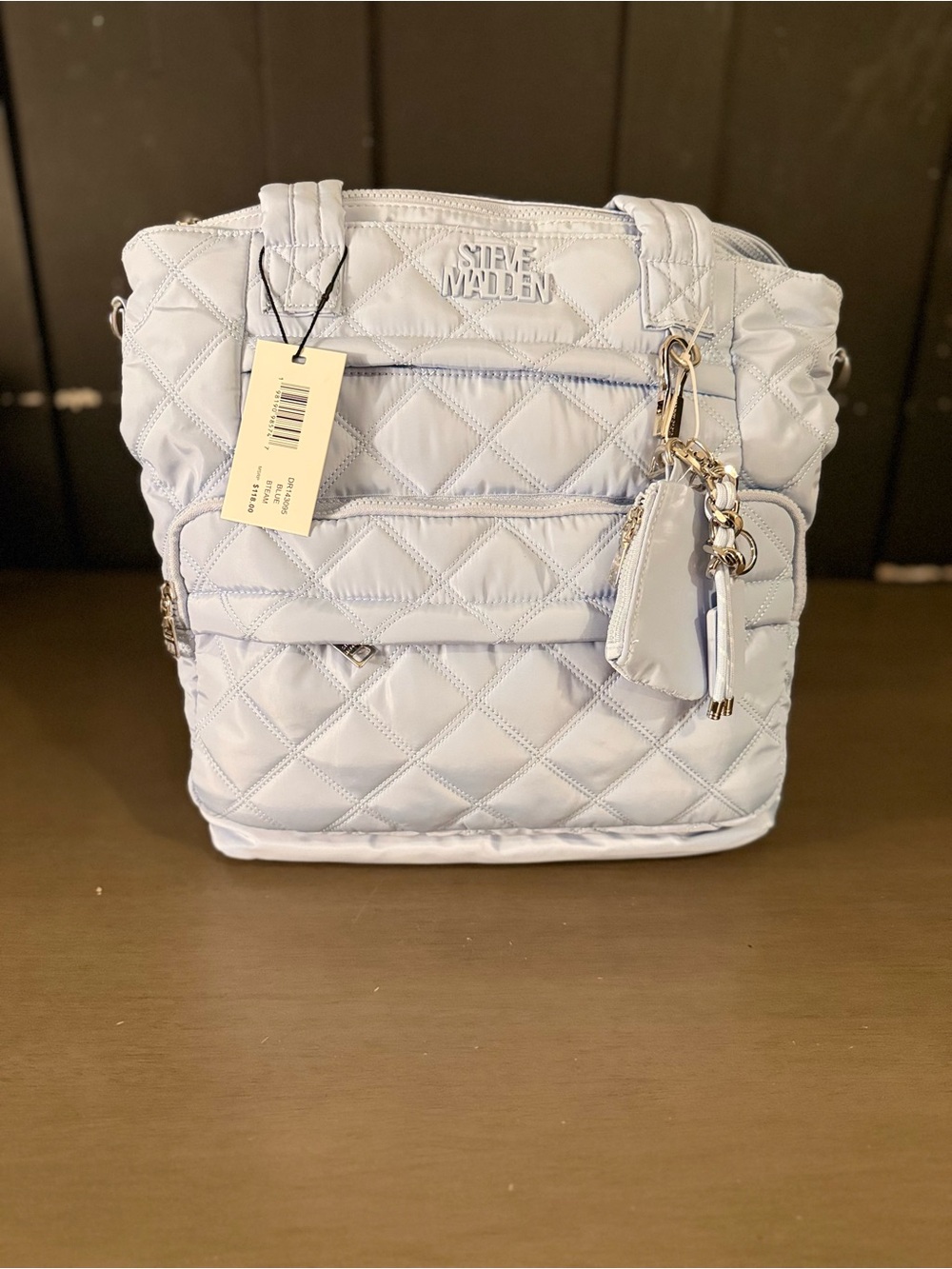 Steve Madden Quilted Pale Blue Tote with Gold Hardware
